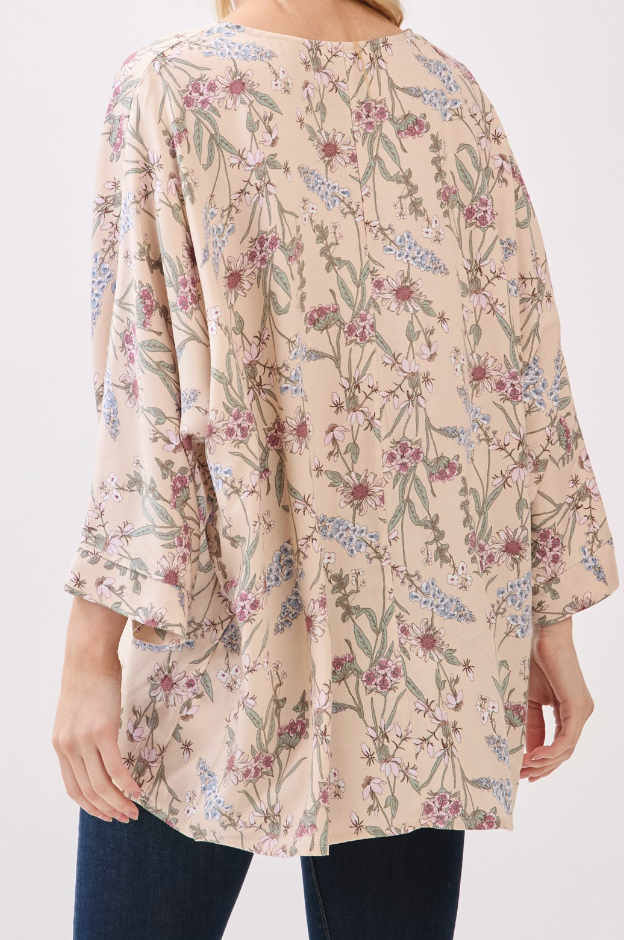 Floral V~neck Oversized Blouse BEIGE