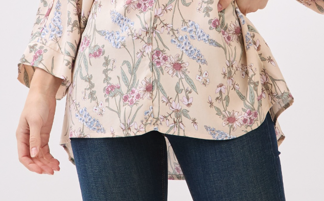 Floral V~neck Oversized Blouse BEIGE