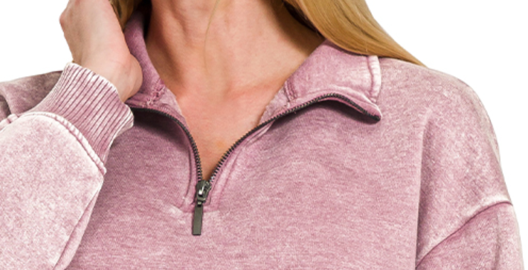 1/4 Zip Acid Wash Pullover ROSE