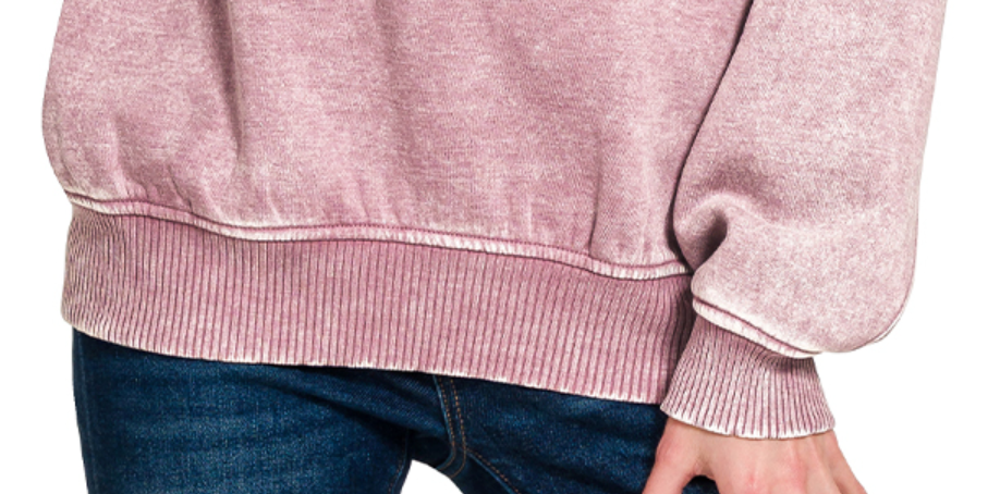 1/4 Zip Acid Wash Pullover ROSE