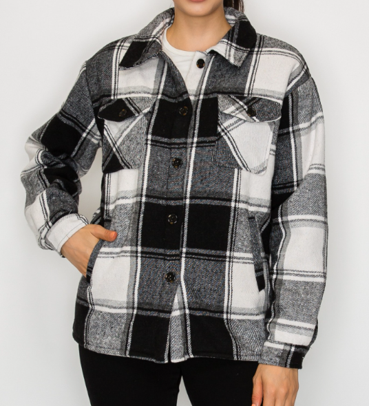 Lined Plaid Shacket B&W