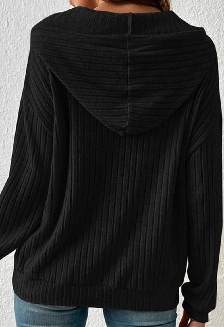 Trudi RIbbed Knit Hoodie BLACK