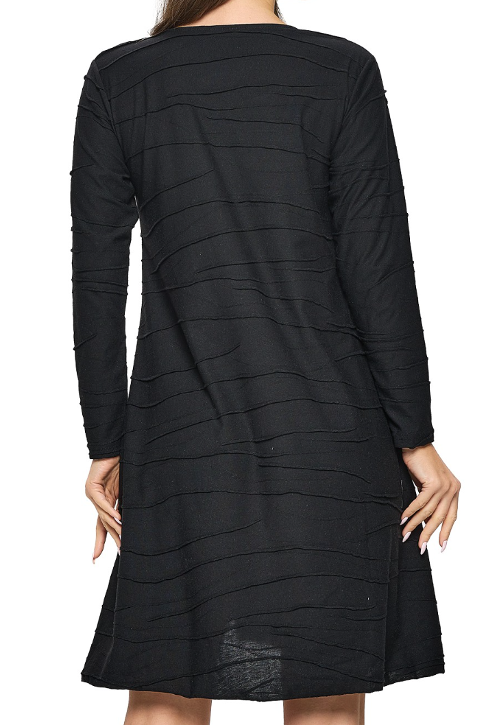 Textured A~line Ruffled Hem BLACK