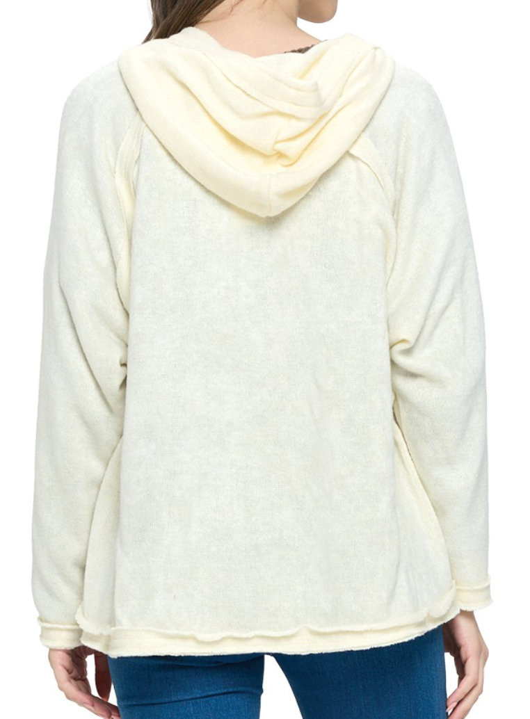 Boho Hooded Raw Edge Cardi IVORY