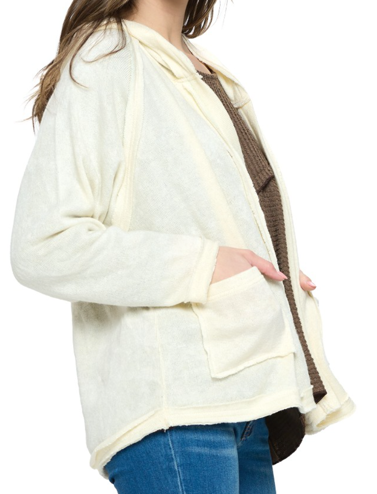 Boho Hooded Raw Edge Cardi IVORY