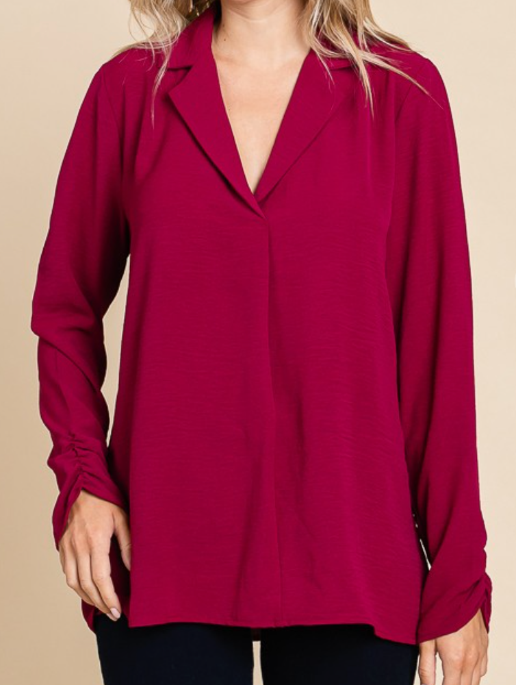 PS Collar & Ruching Blouse WINE