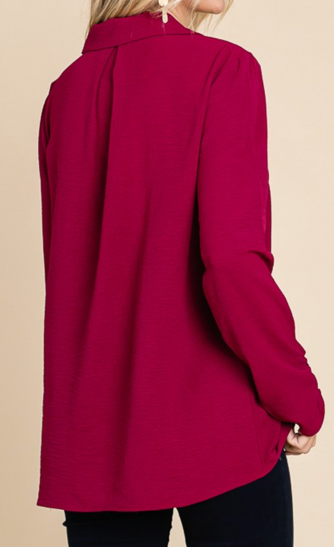 PS Collar & Ruching Blouse WINE