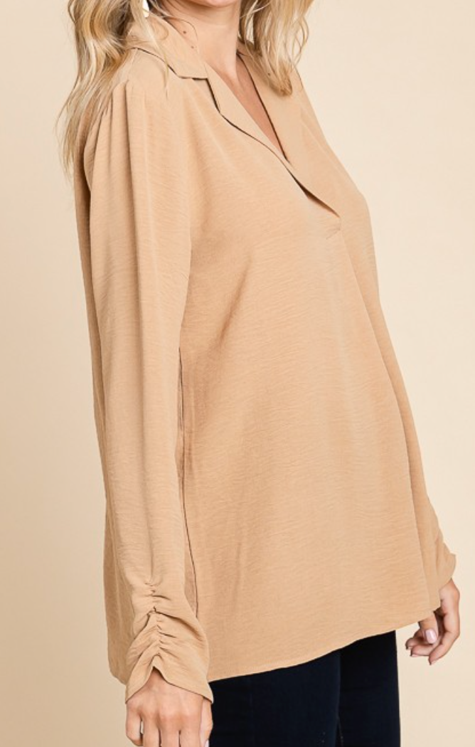 PS Collar & Ruching Blouse LATTE
