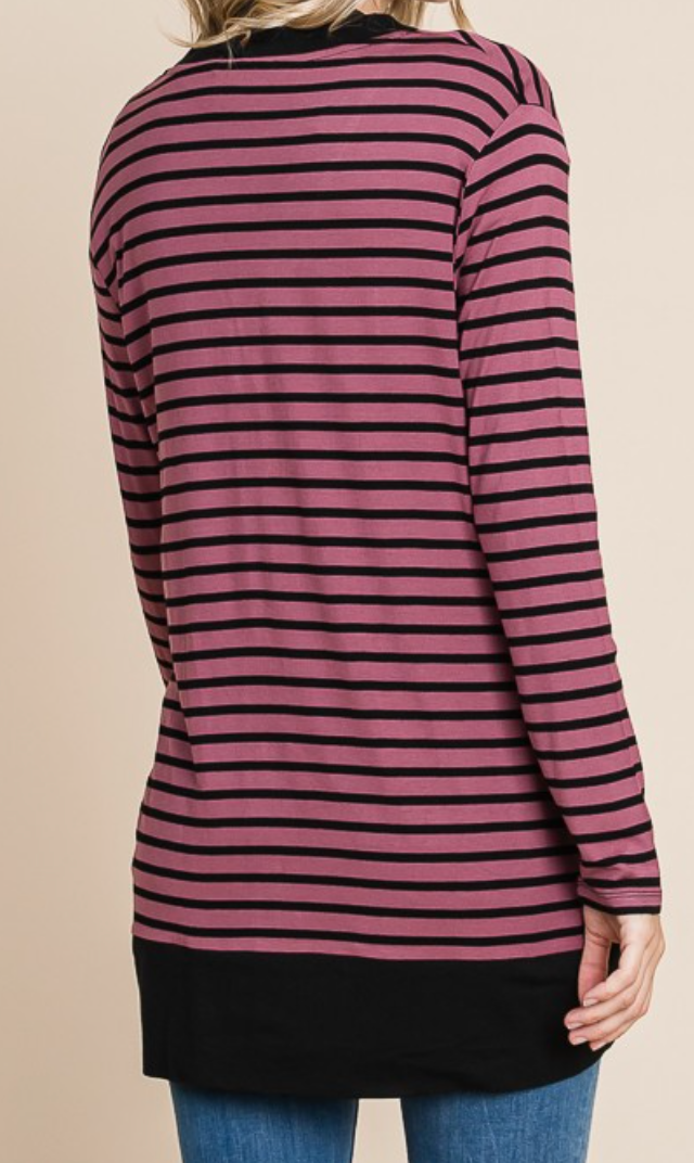 Stripe Button Down Cardi RED BEAN
