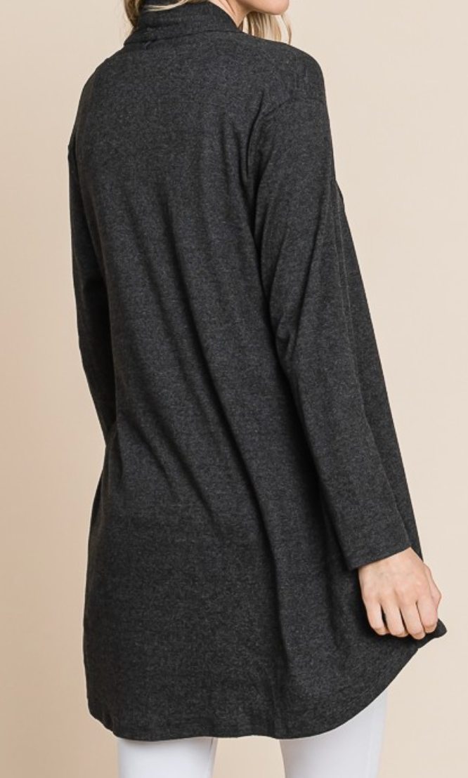 Pocketed Shawl Cardi CHARCOAL