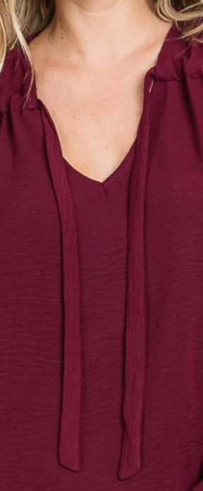 PS Ruching Yoke Bell Sleeve MERLOT