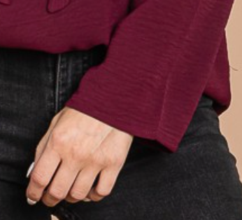 PS Ruching Yoke Bell Sleeve MERLOT