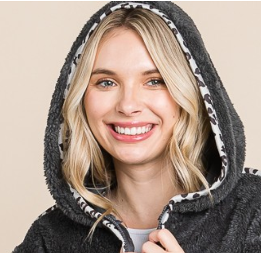 Faux Fur Solid Jacket CHARCOAL