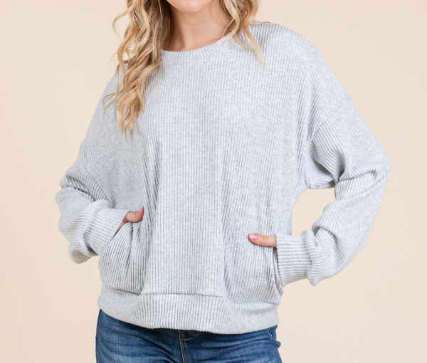 Cozy Ribbed Knit Sweater GRAY