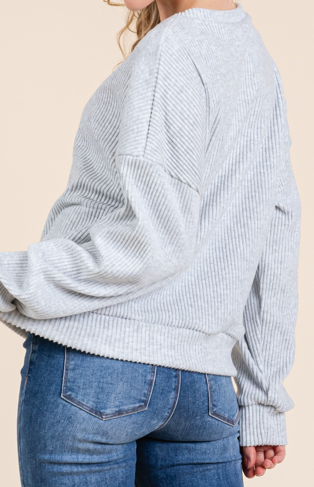 Cozy Ribbed Knit Sweater GRAY