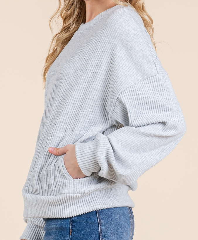 Cozy Ribbed Knit Sweater GRAY