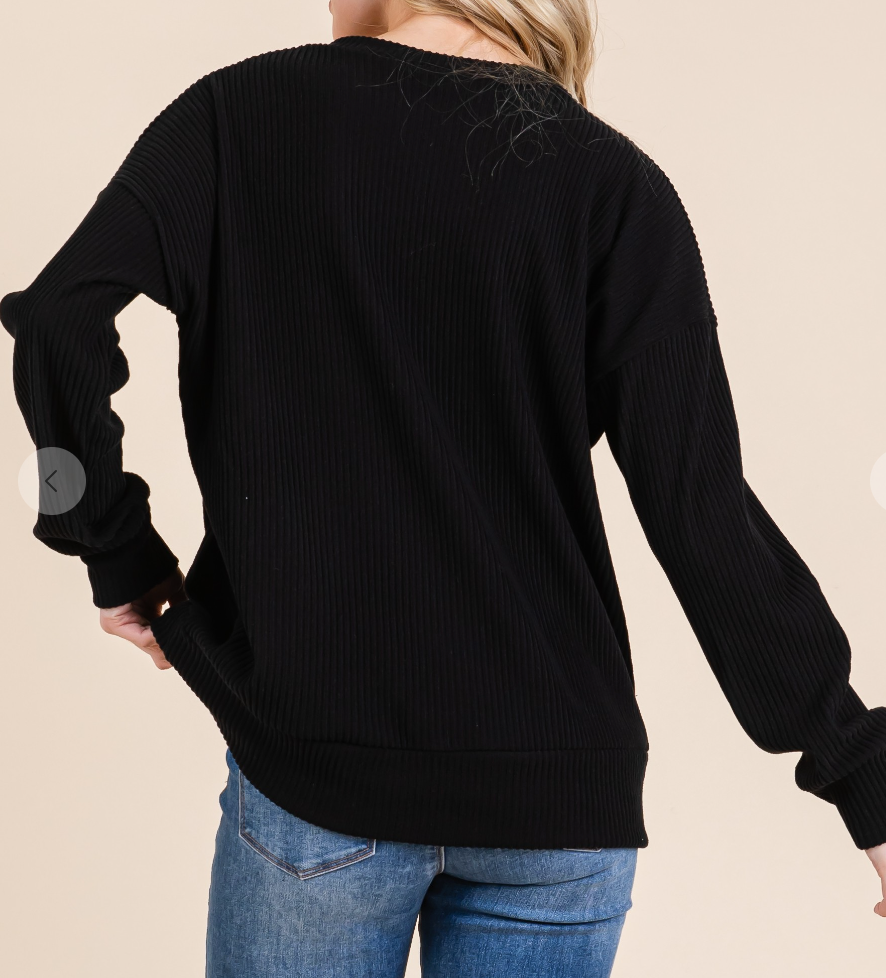 Cozy Ribbed Knit Sweater BLACK