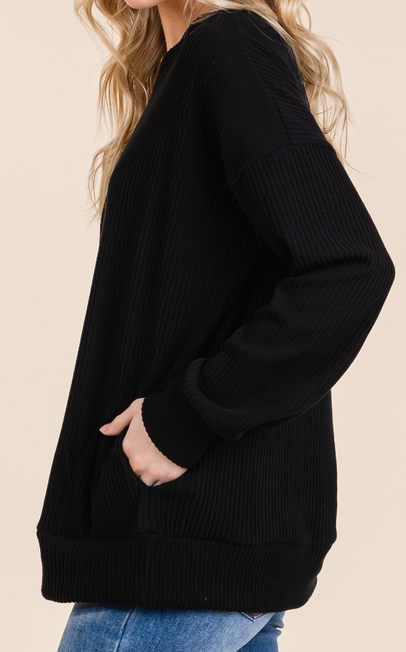 Cozy Ribbed Knit Sweater BLACK