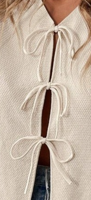 3 Tie Front Knitted Sweater BEIGE