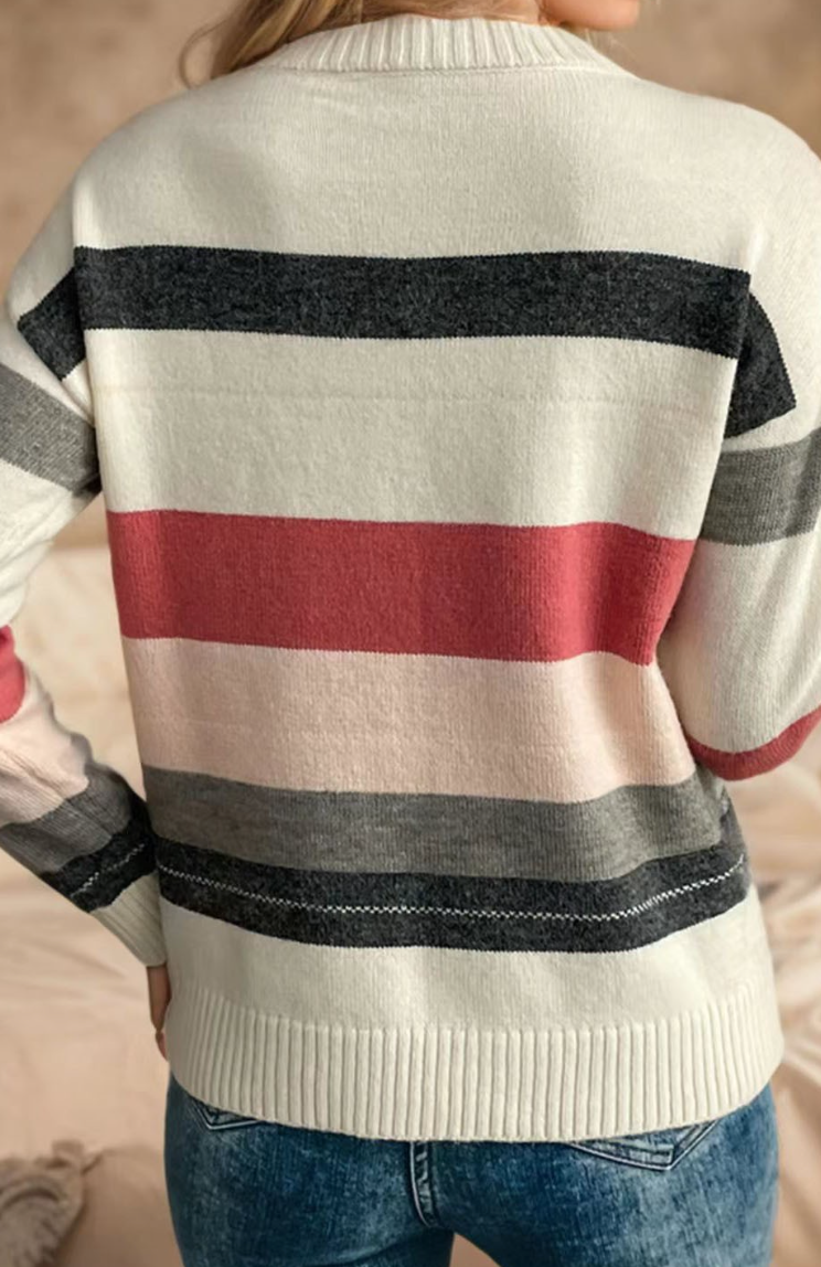 Color Block Stripe Sweater CREAM