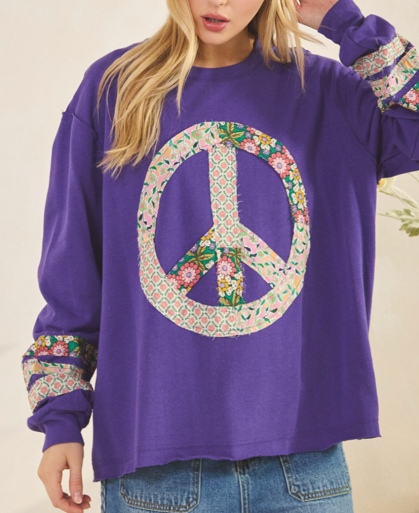 Vintage Floral Peace Sweatshirt PURPLE