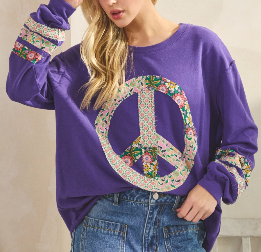 Vintage Floral Peace Sweatshirt PURPLE