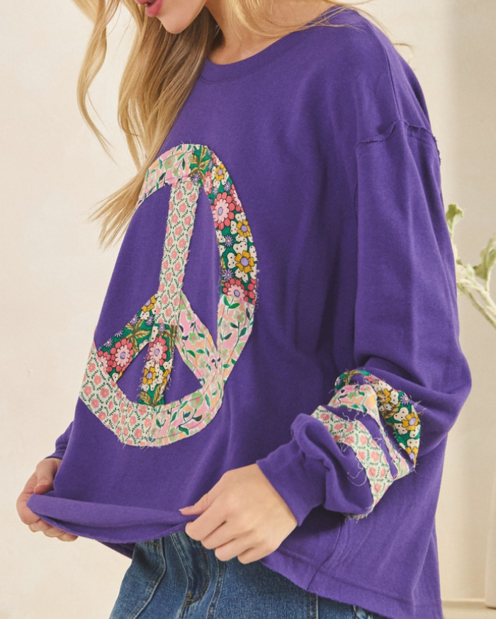 Vintage Floral Peace Sweatshirt PURPLE