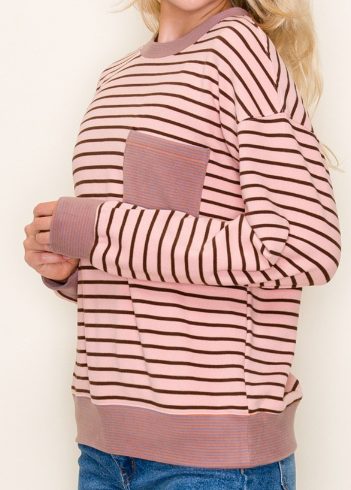 Brushed Stripe Sweatshirt BLUSH