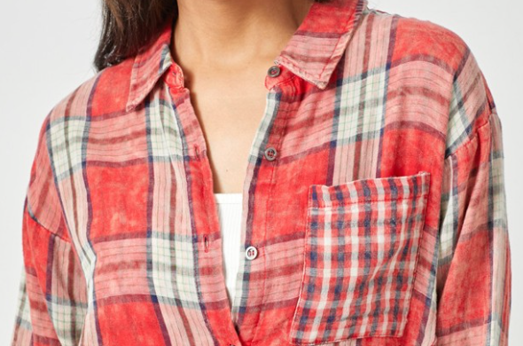 Frayed Plaid Oversized RED