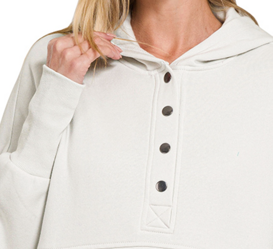 Fleece 1/2 Snap Hooded Sweatshirt BONE