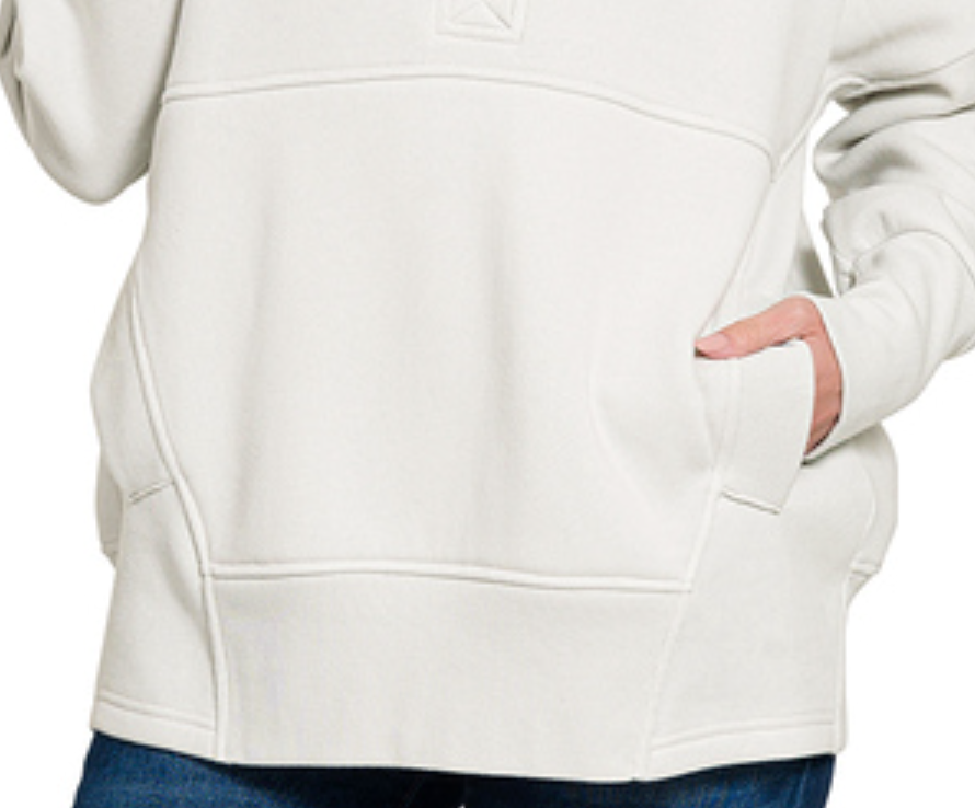 Fleece 1/2 Snap Hooded Sweatshirt BONE