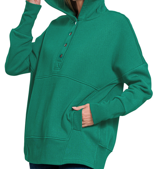 Fleece 1/2 Snap Hooded Sweatshirt GREEN