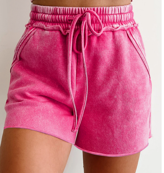Mineral Wash Raw Shorts FUCHSIA 3"