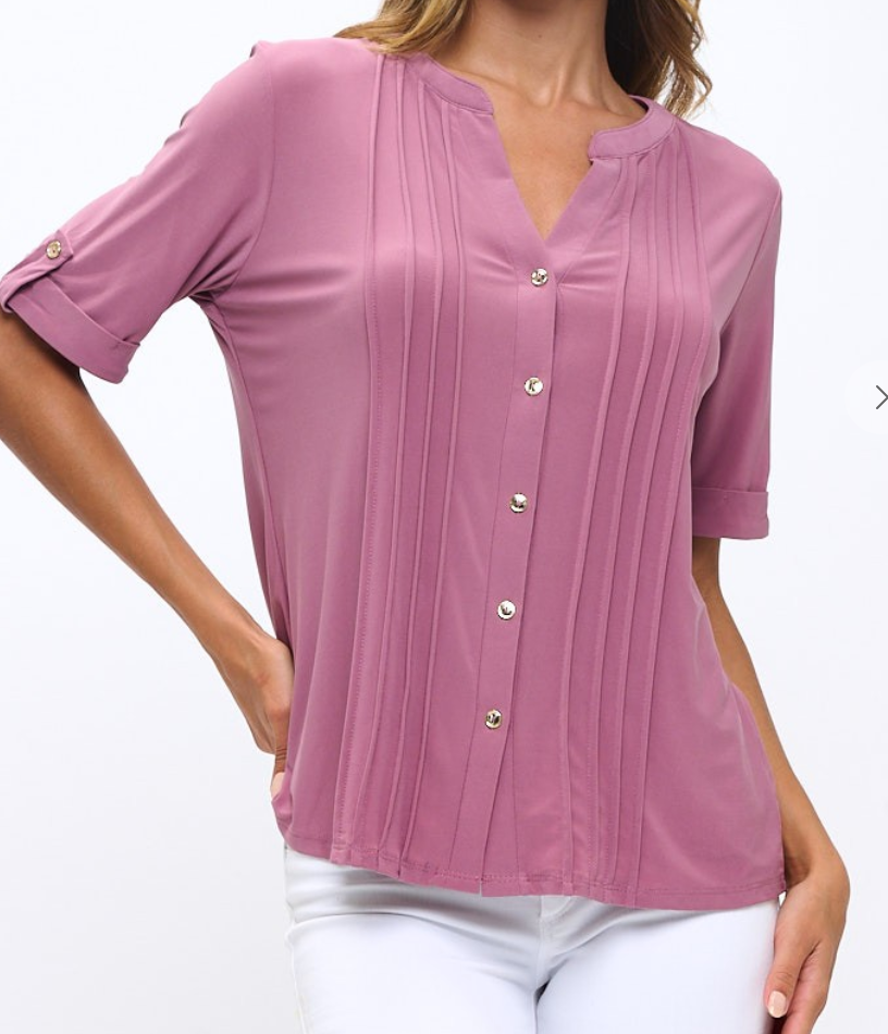 Full Placket Pleat Blouse WISTERIA
