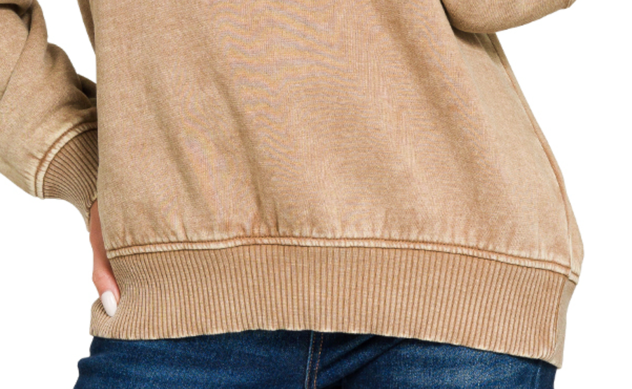 1/4 Zip Acid Wash Pullover CAMEL