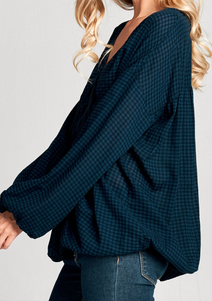 Cinched Checked Drawstring NAVY