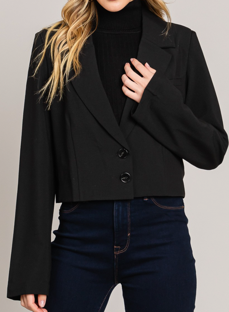 Tencel Blended Cropped Tailored Jacket BLACK