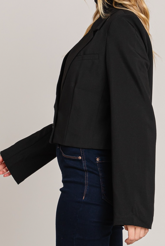 Tencel Blended Cropped Tailored Jacket BLACK