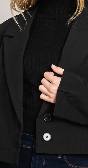 Tencel Blended Cropped Tailored Jacket BLACK