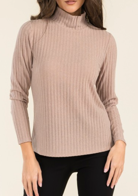 Mock Neck Rib Knit TAUPE
