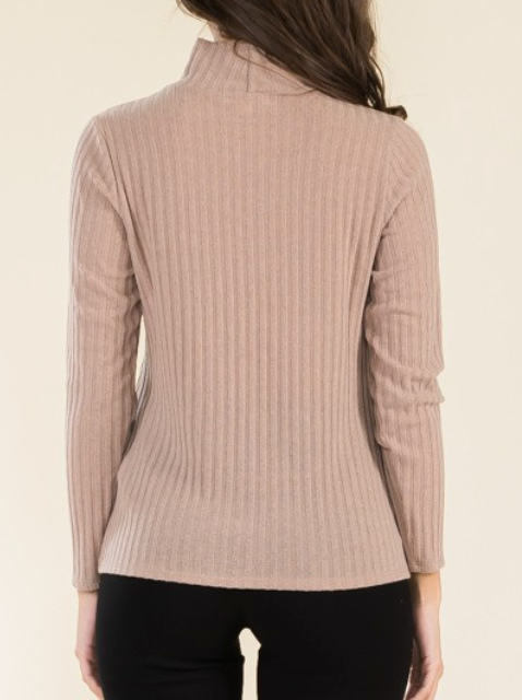 Mock Neck Rib Knit TAUPE
