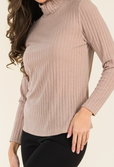 Mock Neck Rib Knit TAUPE