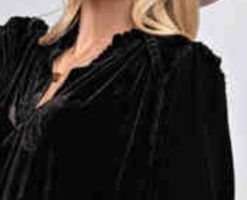 Frill Trim Velvet Dress BLACK