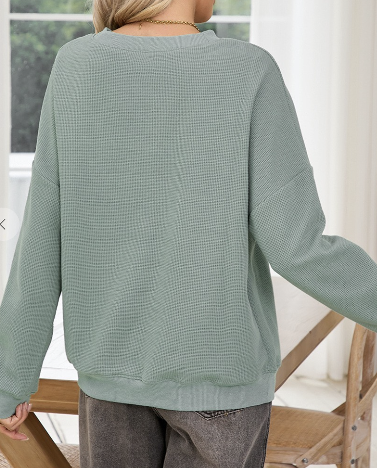 Waffle Knit V~Neck LODEN