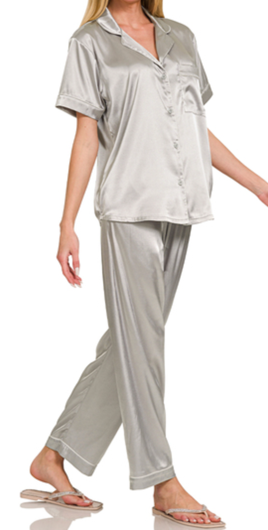 Satin 2 Piece Pajama Set SILVER