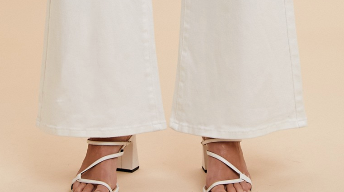 2 Pocket Stretch Wide Leg HR 32" WHITE