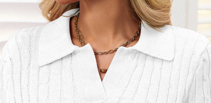 Cable Pattern Collared Sweater WHITE