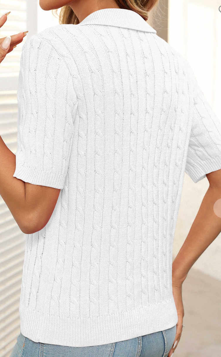 Cable Pattern Collared Sweater WHITE