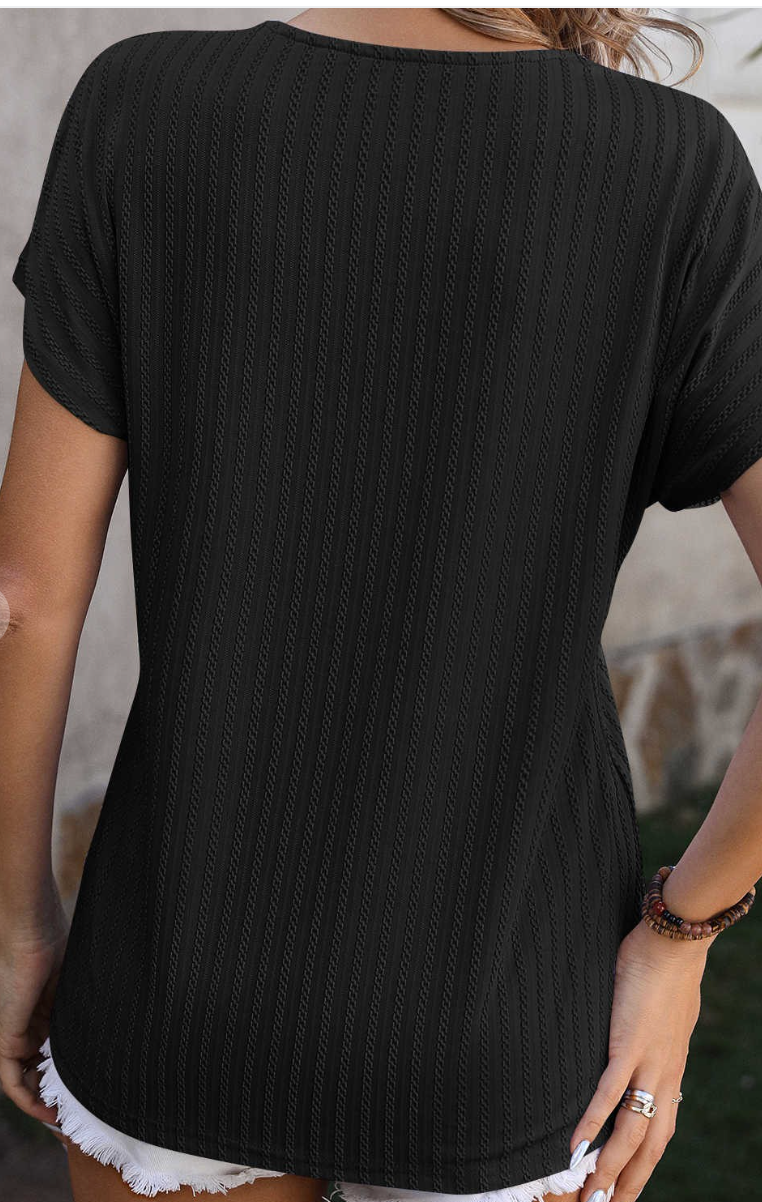 Textured V~Neck Feature BLACK
