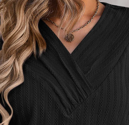 Textured V~Neck Feature BLACK